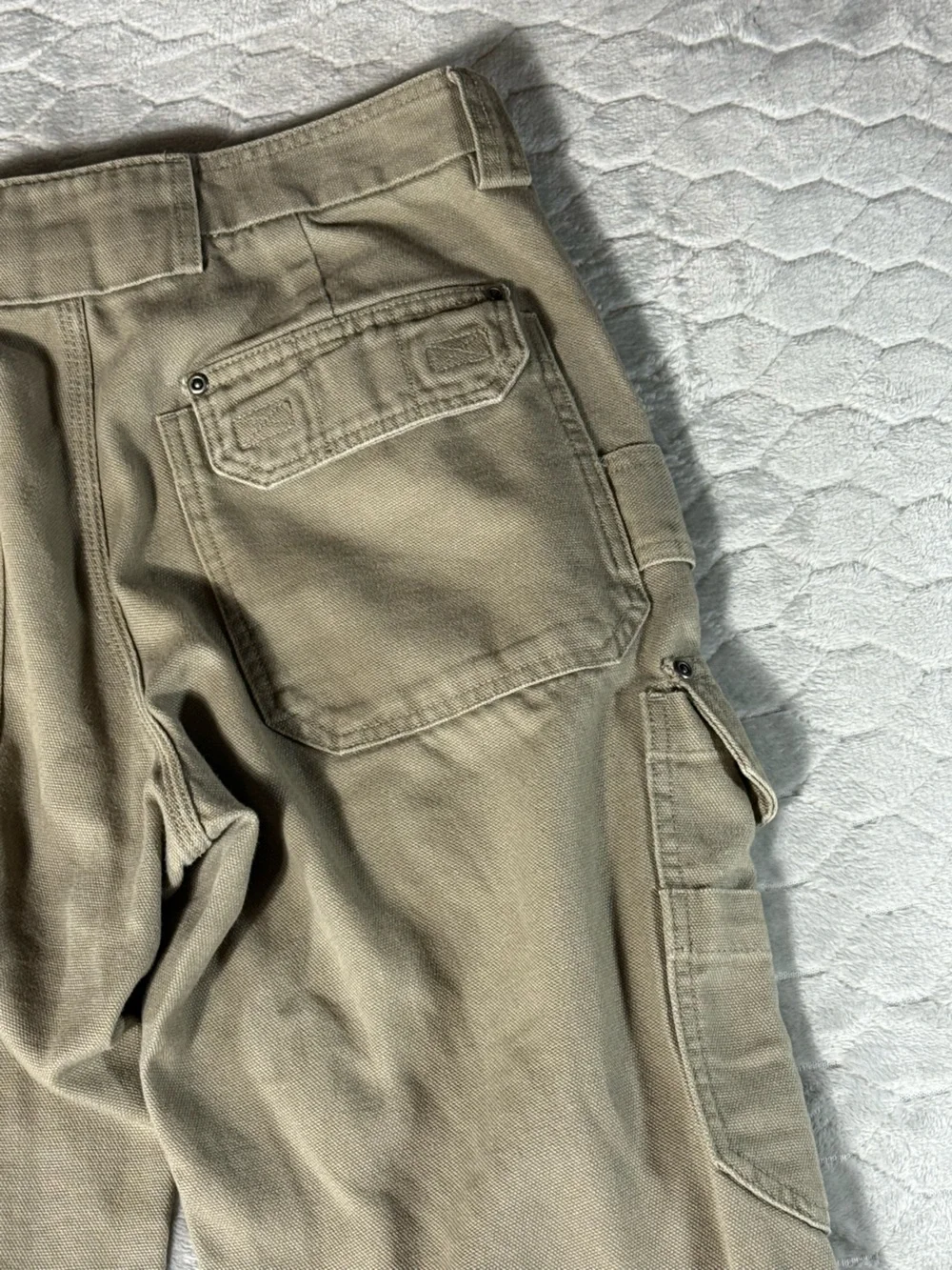 Duluth Trading Work Cargo Pants Tan Heavy Canvas Utility 32x30 Fits 34x28.5